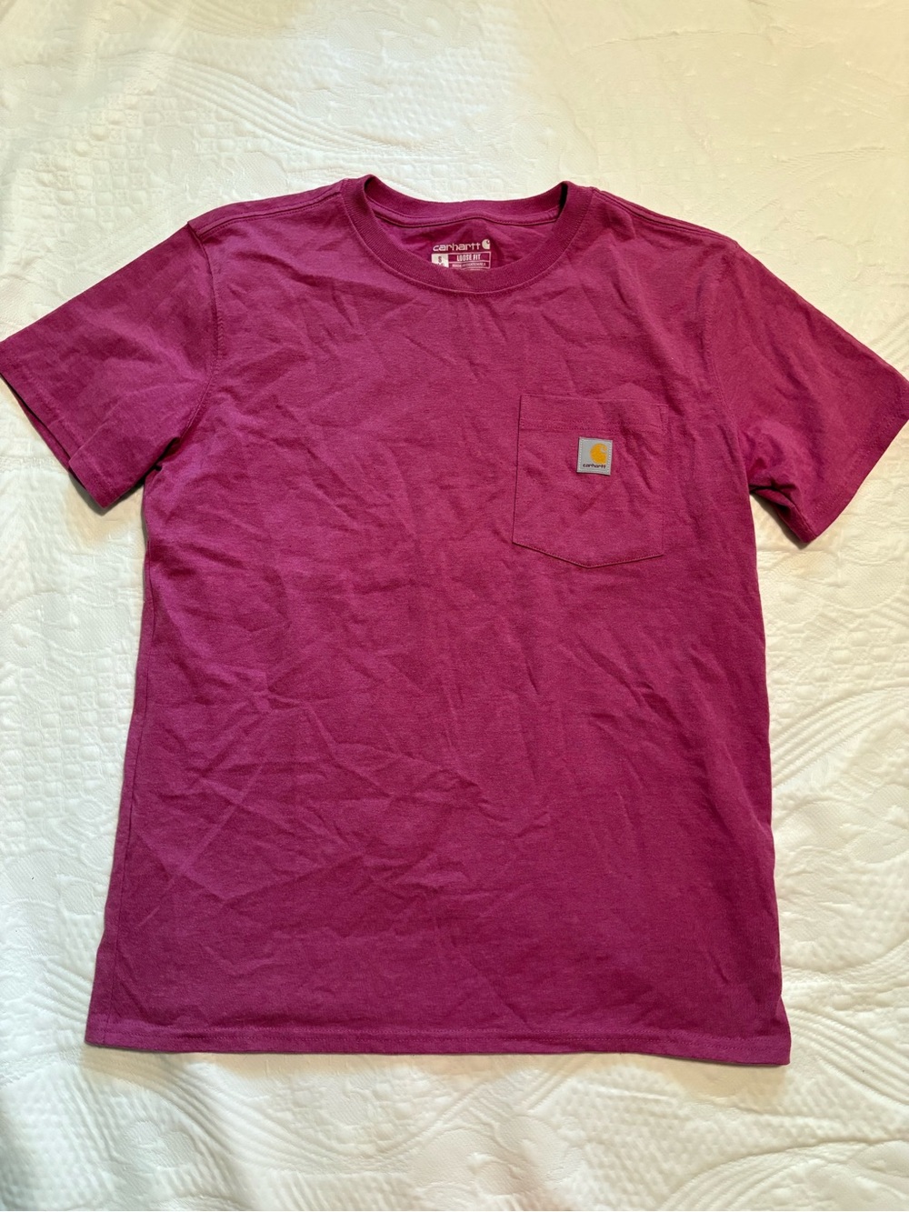 Carhartt Women’s Loose Fit Pocket T-Shirt Size S 4/6 Pink Magenta Short Sleeve
